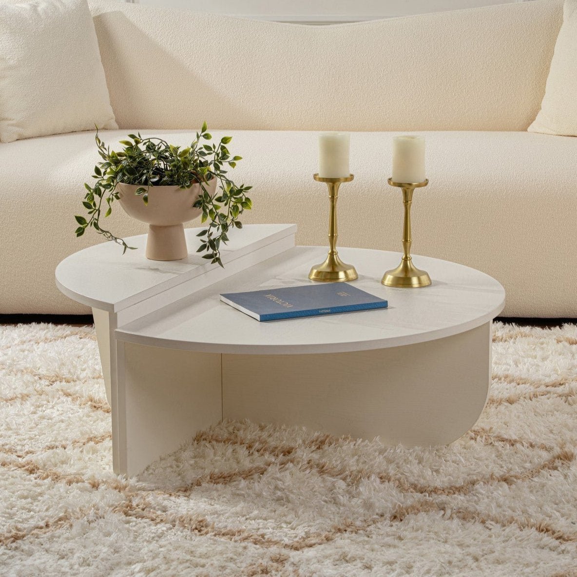 Table basse ronde Wood Blanc 85 cm Aspect bois Mélamine Orin