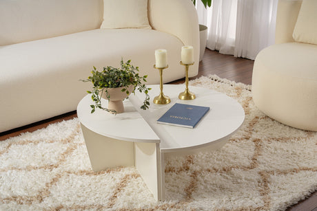 Table basse ronde Wood Blanc 85 cm Aspect bois Mélamine Orin