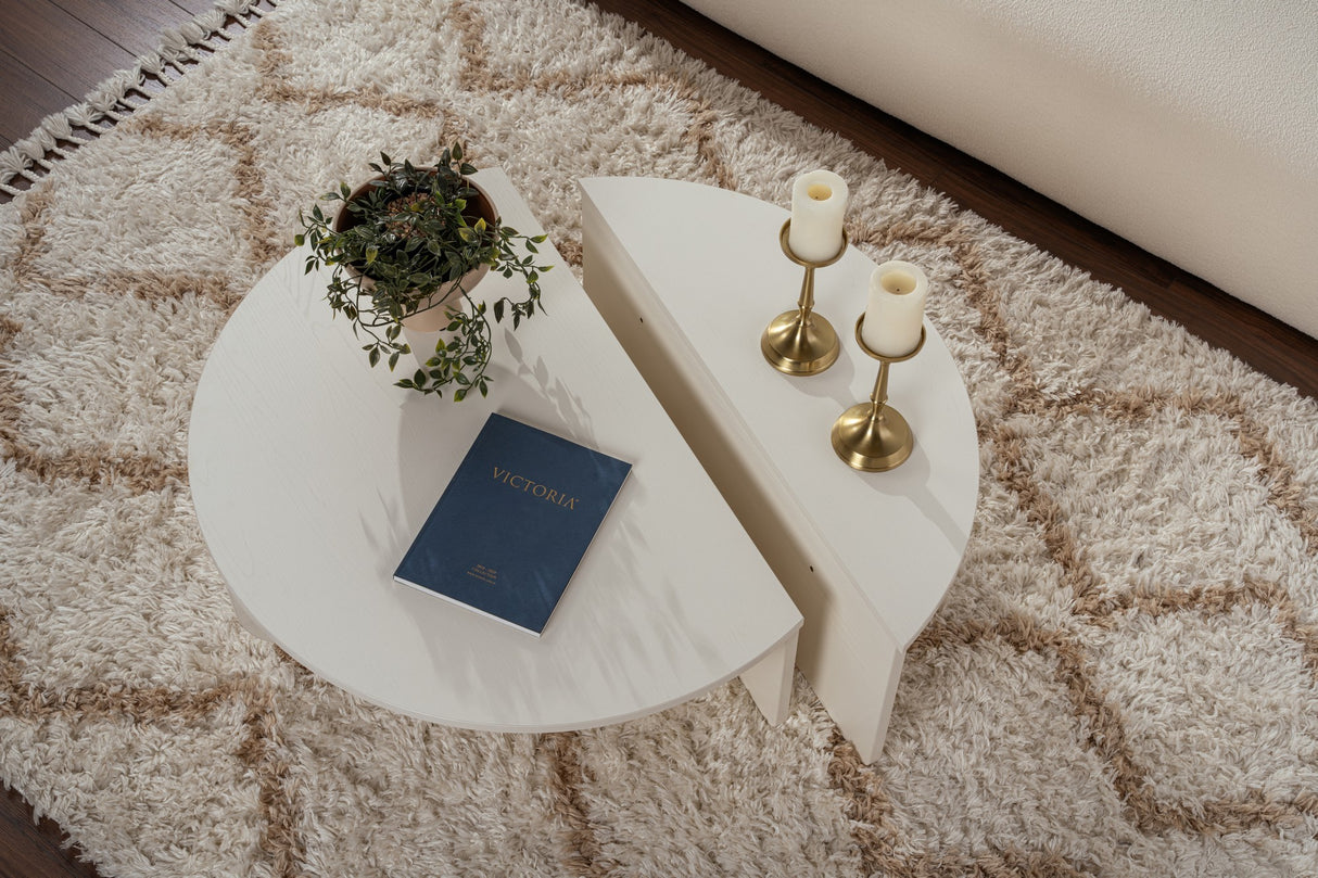 Table basse ronde Wood Blanc 85 cm Aspect bois Mélamine Orin