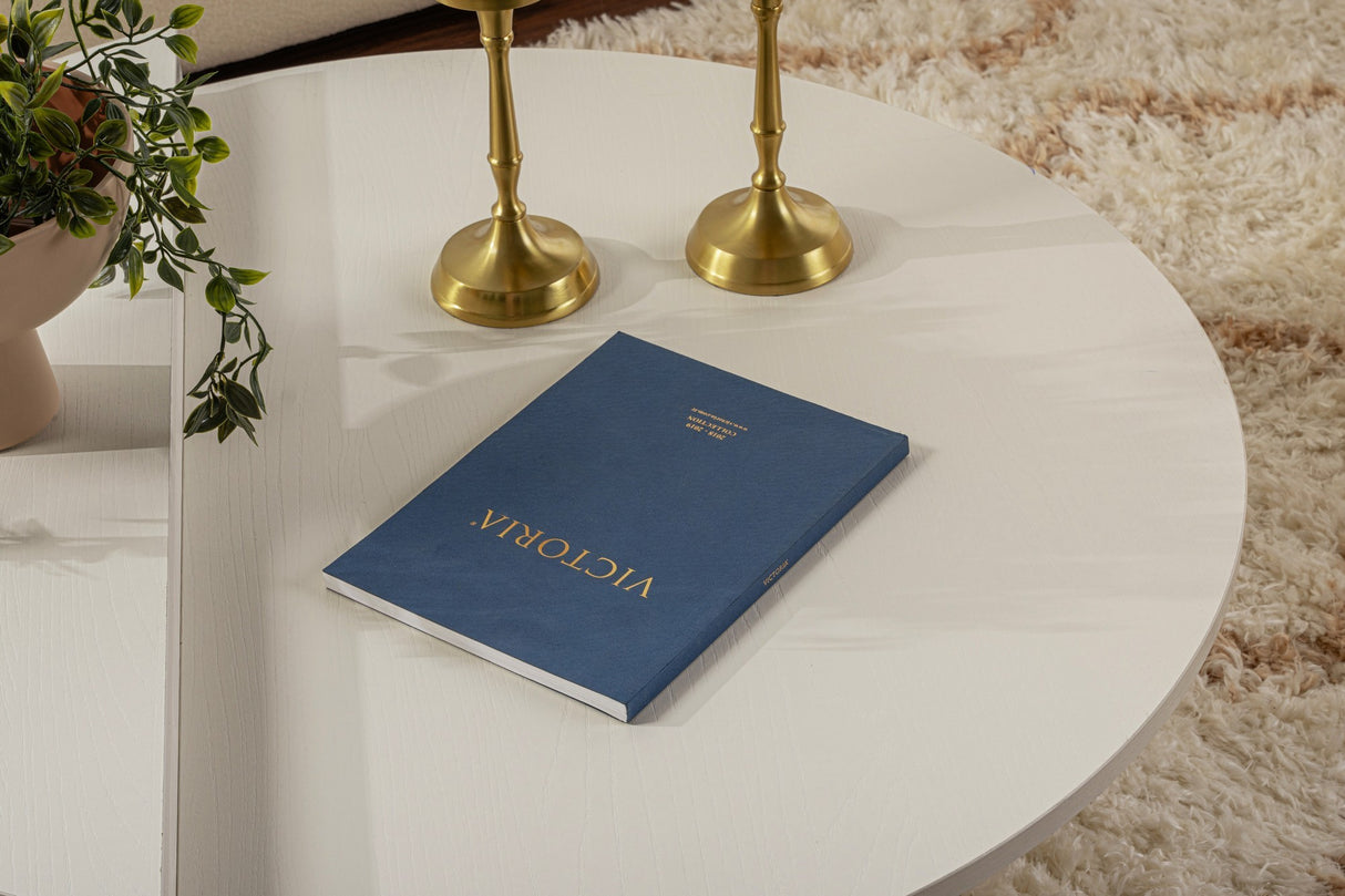 Table basse ronde Wood Blanc 85 cm Aspect bois Mélamine Orin