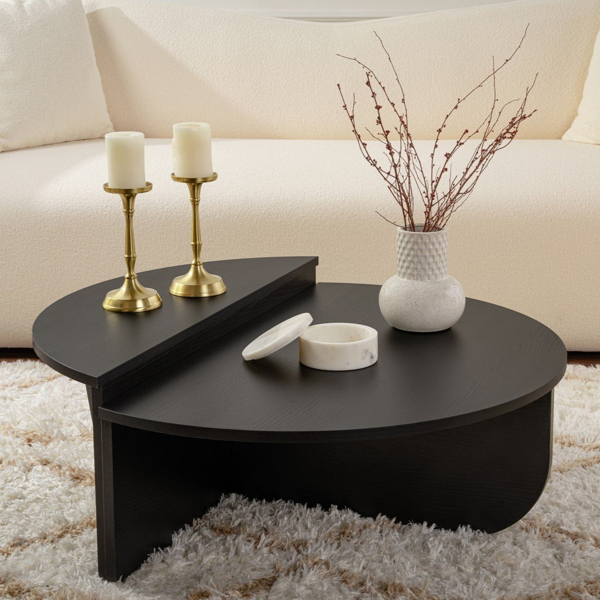 Table basse ronde noire stratifiée 85 cm Orin