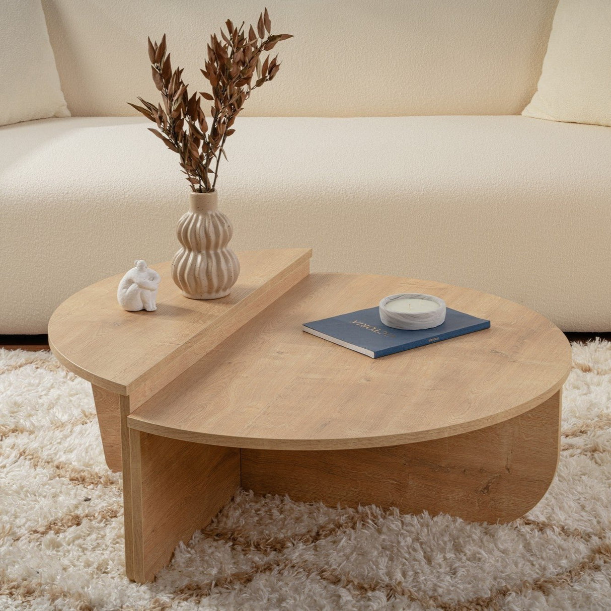 Table basse ronde naturelle 85 cm mélamine Orin