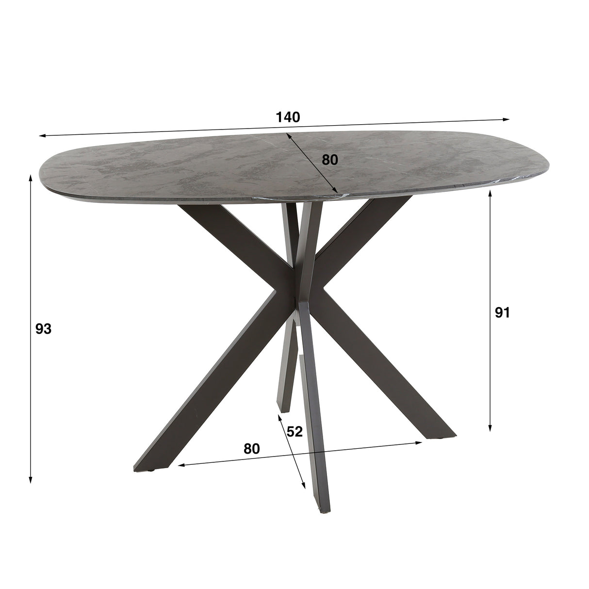 Table ovale en bois de cerf Iris 140x80 cm avec pied en étoile aspect céramique