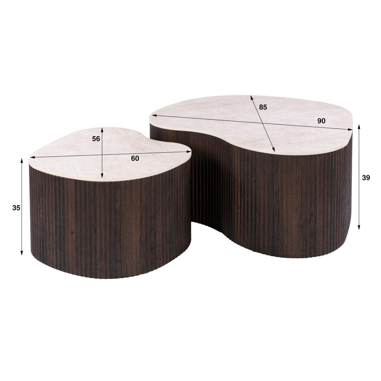 Lot de 2 tables basses bio Cruz bold - céramique Taj Mahal aspect bois marron foncé nervuré