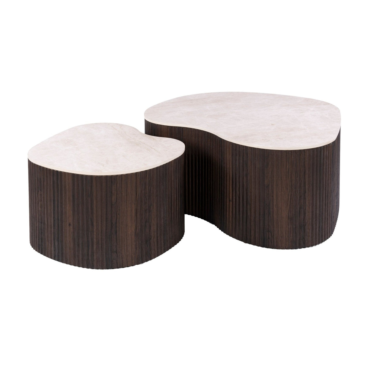 Lot de 2 tables basses bio Cruz bold - céramique Taj Mahal aspect bois marron foncé nervuré