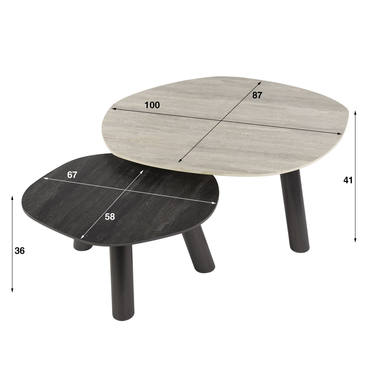 Arvo Twin ensemble de tables basses en céramique travertin 100x87 cm