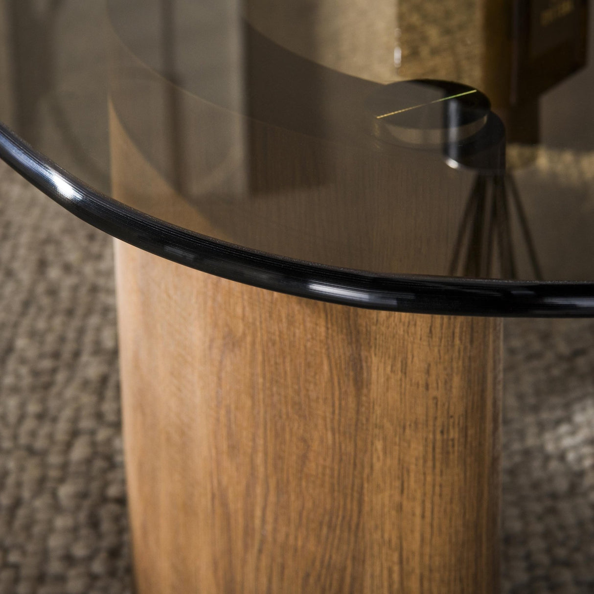 Table basse bio verre fumé marron aspect chêne Thor 130 cm