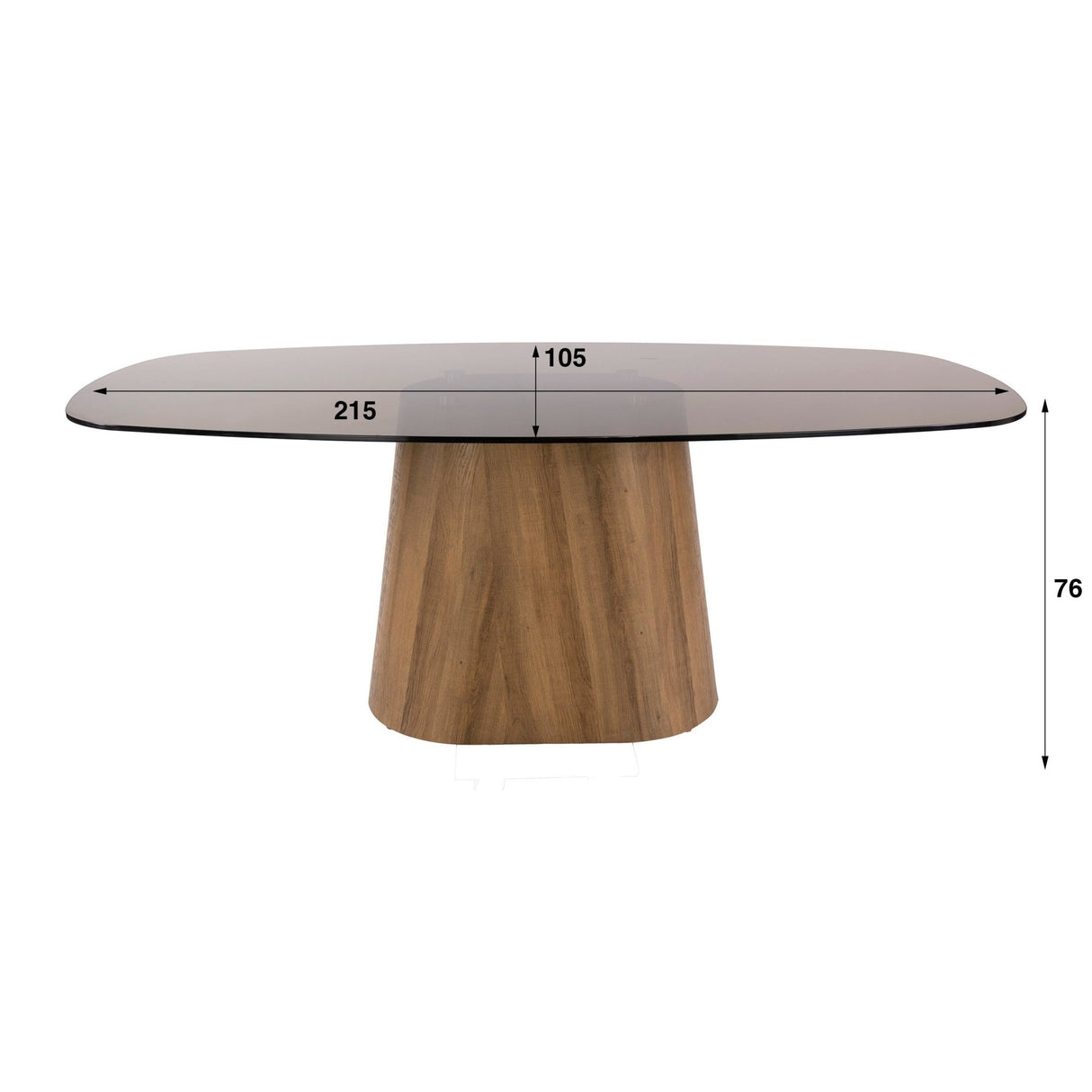 Table à manger ovale danoise verre fumé marron aspect chêne structure Thor 215 cm