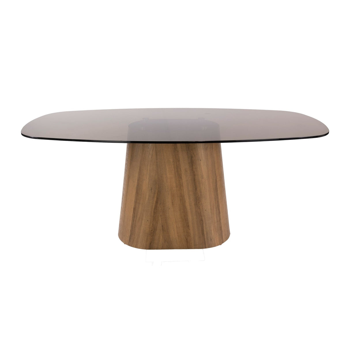 Table à manger ovale danoise verre fumé marron aspect chêne structure Thor 215 cm
