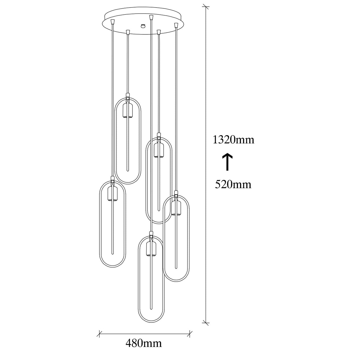Suspension 5 lumières Noir Or Métal Dune