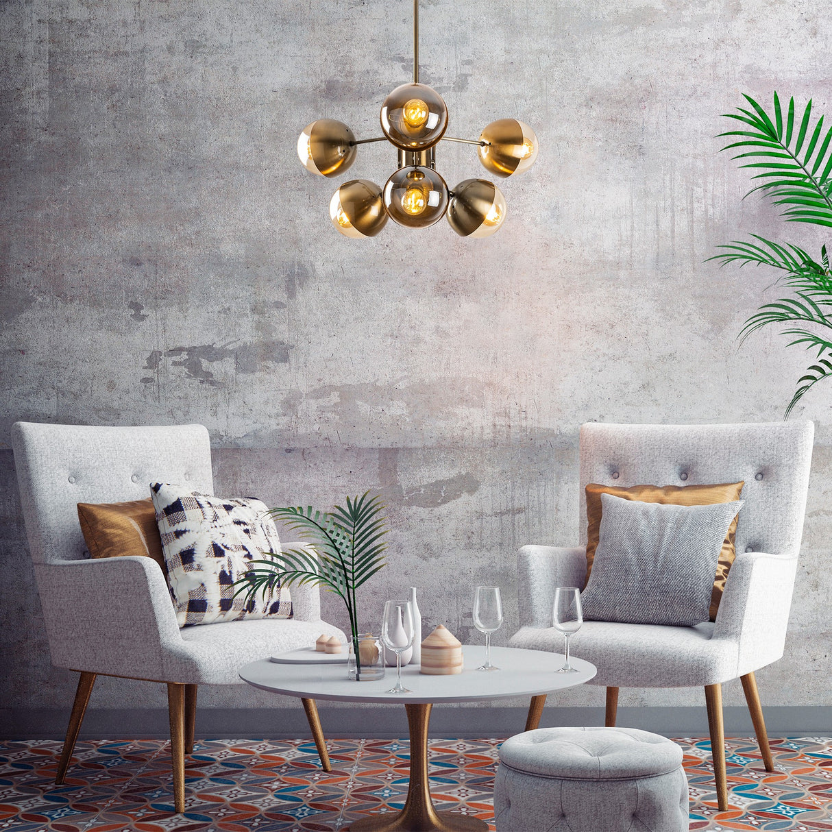 Suspension 10 lumières en bronze avec verre Carina