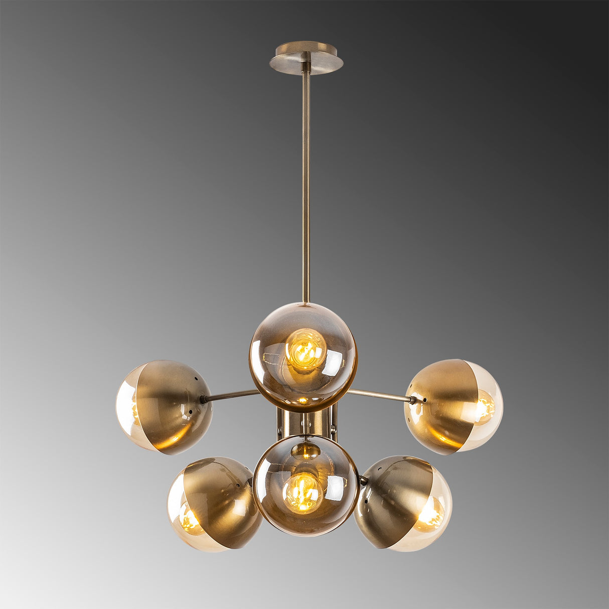 Suspension 10 lumières en bronze avec verre Carina