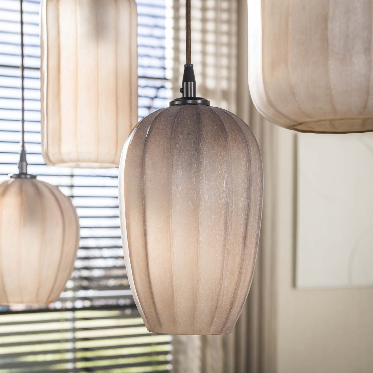 Hanglamp 5-lichts bruin frosted glas Arda