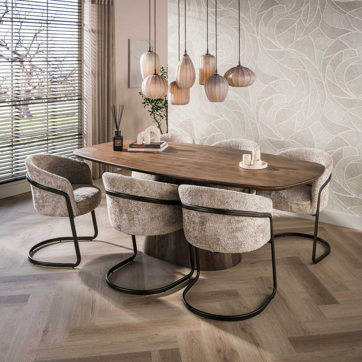 Hanglamp 7-lichts bruin frosted glas Arda