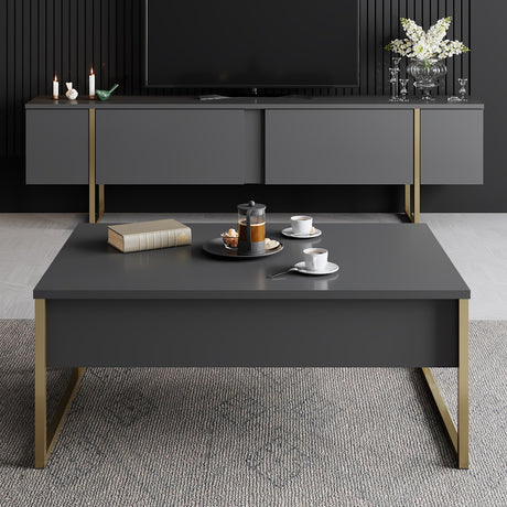 Table basse rectangulaire Anthracite Luxe 90x60 - Cadre doré