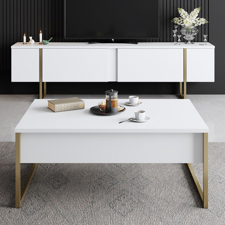 Table basse rectangulaire blanche Luxe 90x60 - Cadre doré