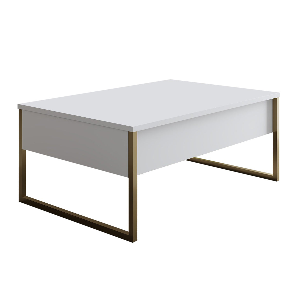 Table basse rectangulaire blanche Luxe 90x60 - Cadre doré