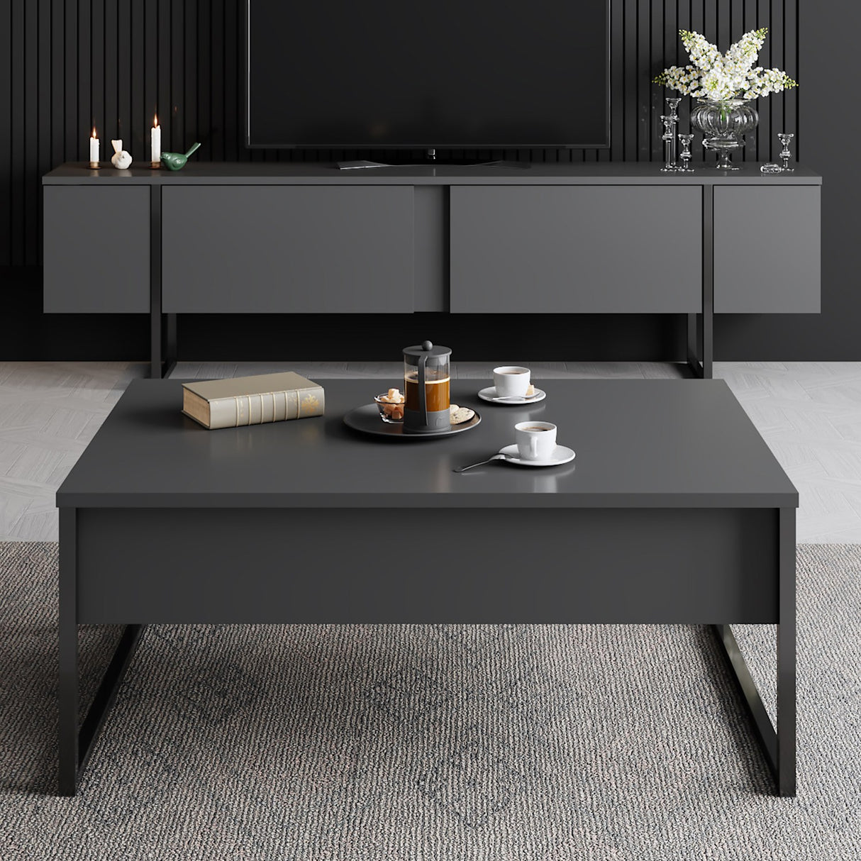 Table basse rectangulaire Anthracite Luxe 90x60 - Cadre noir