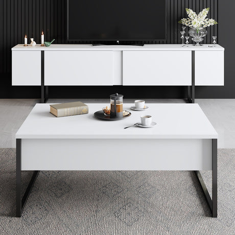 Table basse rectangulaire blanche de luxe 90x60 - Cadre noir
