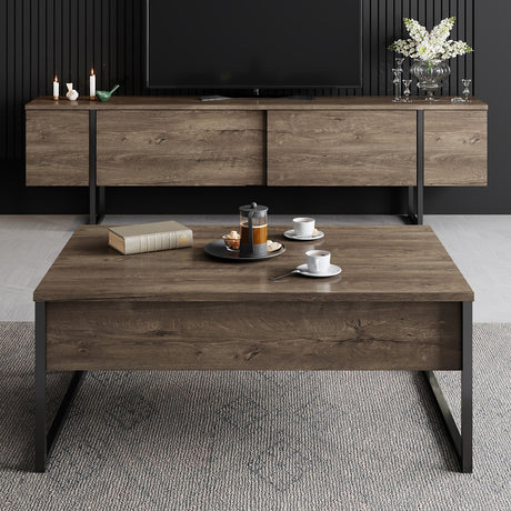 Table basse rectangulaire en noyer de luxe 90 x 60 cm - Cadre noir