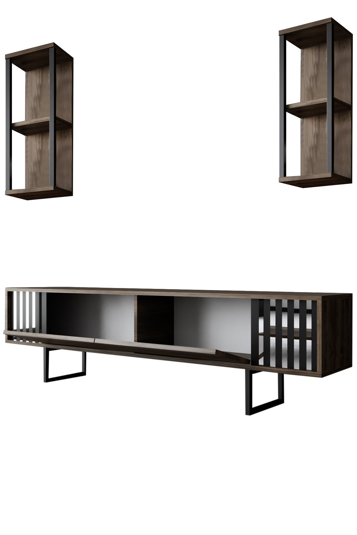 Ensemble de meubles Noyer-Noir - Ligne Chrome - Table basse + Meuble TV
