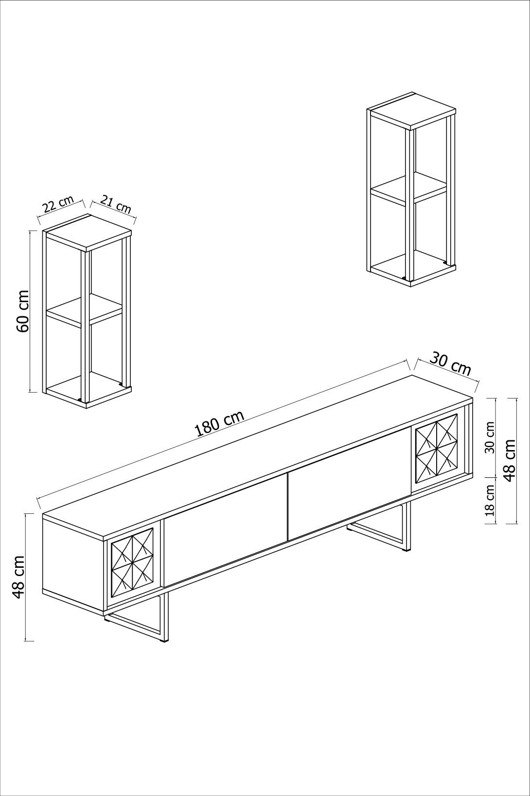 Ensemble de meubles Blanc-Noir - Ligne Chrome - Table basse + Meuble TV