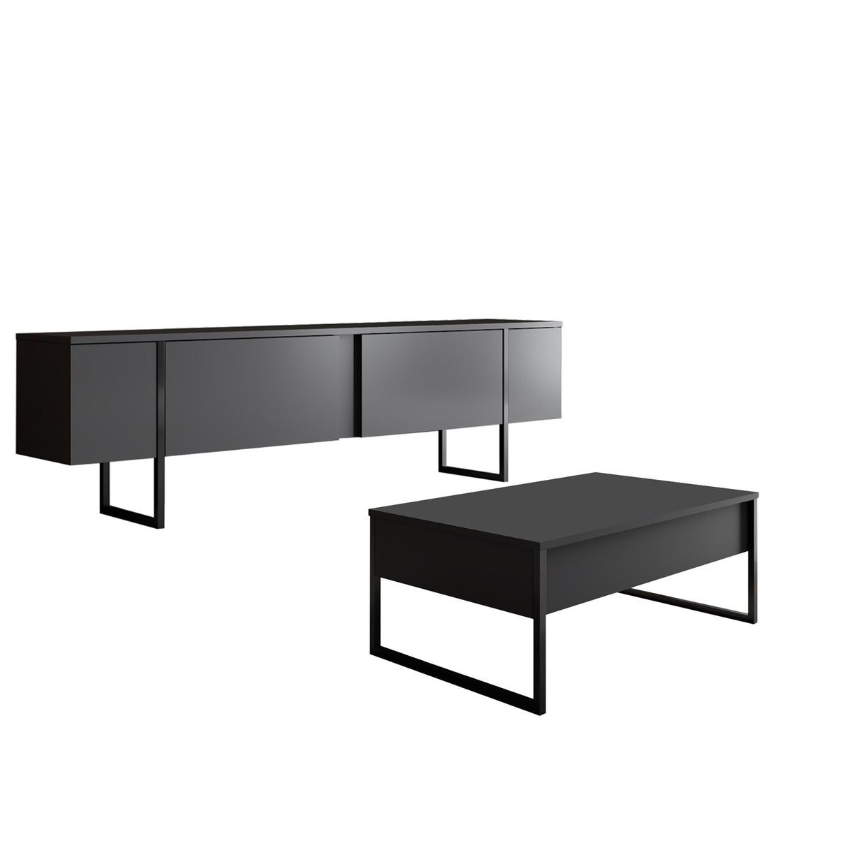 Ensemble de meubles Anthracite Luxe - Table basse + meuble TV - Structure noire