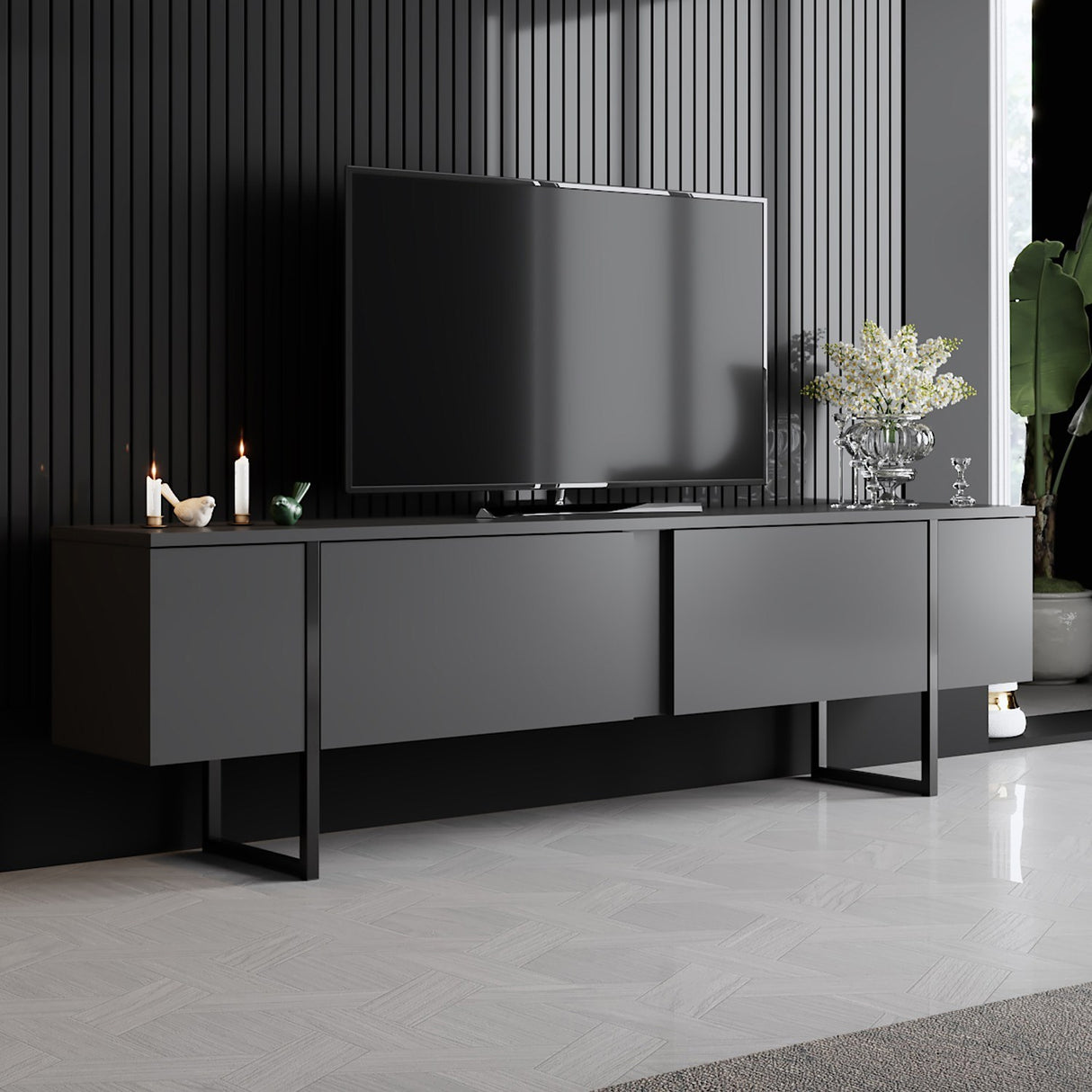 Ensemble de meubles Anthracite Luxe - Table basse + meuble TV - Structure noire