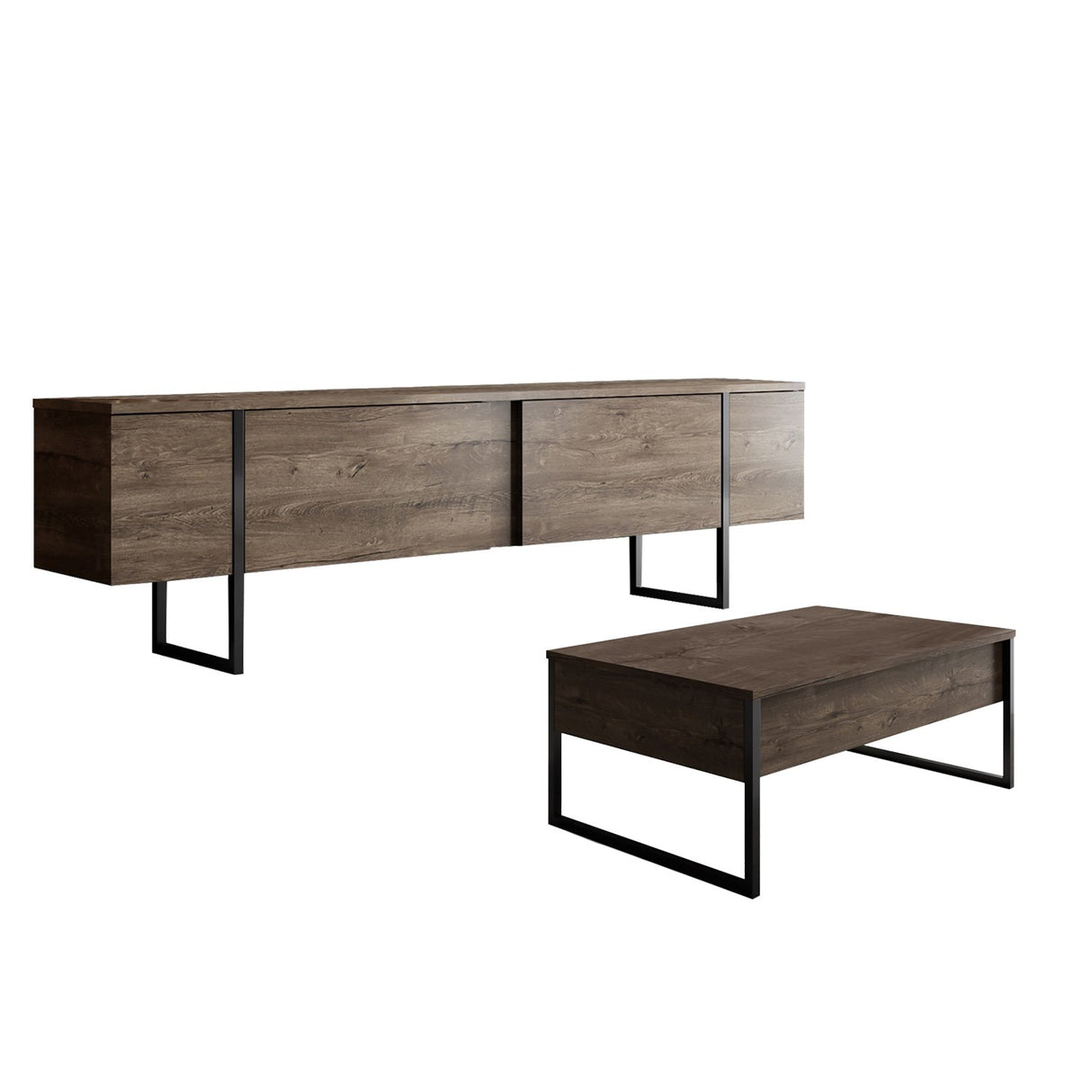 Ensemble de meubles de luxe en noyer - Table basse + meuble TV - Cadre noir