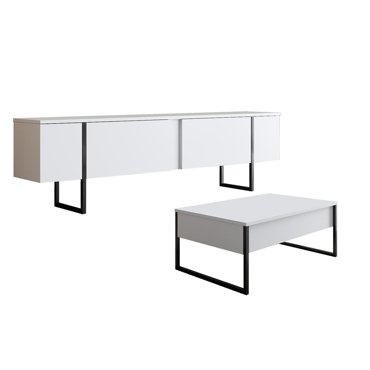 Ensemble de meubles White Luxury - Table basse + meuble TV - Cadre noir