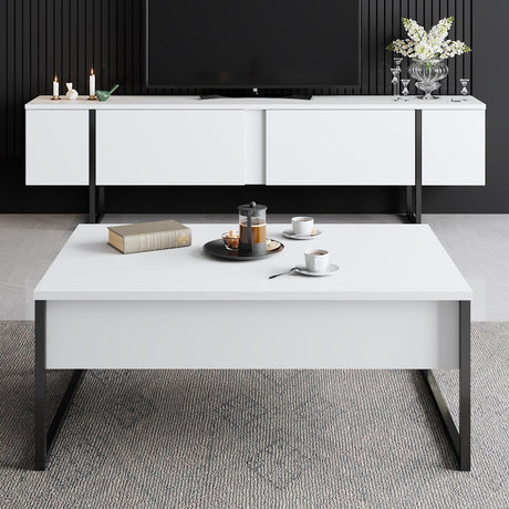 Ensemble de meubles White Luxury - Table basse + meuble TV - Cadre noir