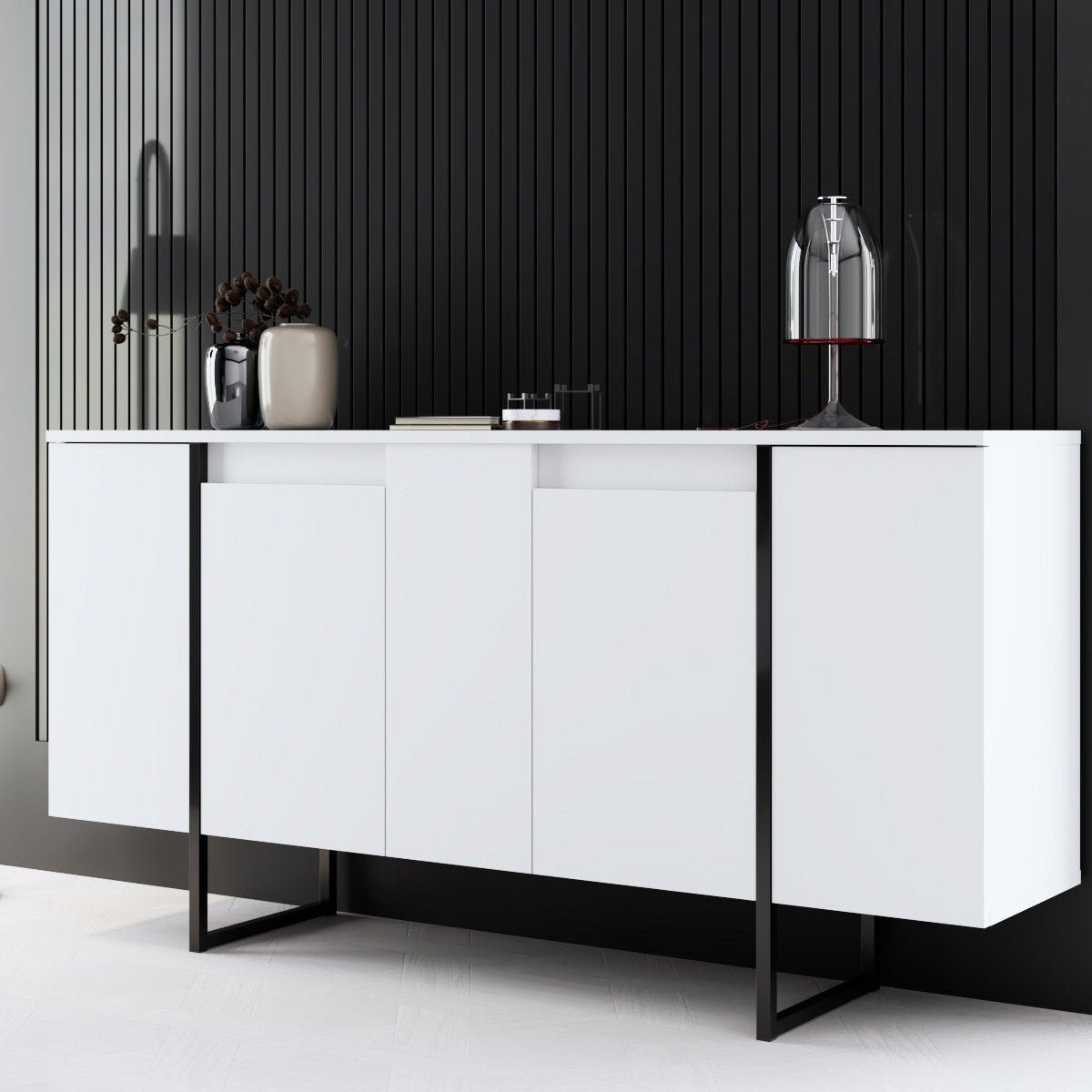 Commode moderne blanche de luxe 160 x 80 x 35 cm - Cadre noir