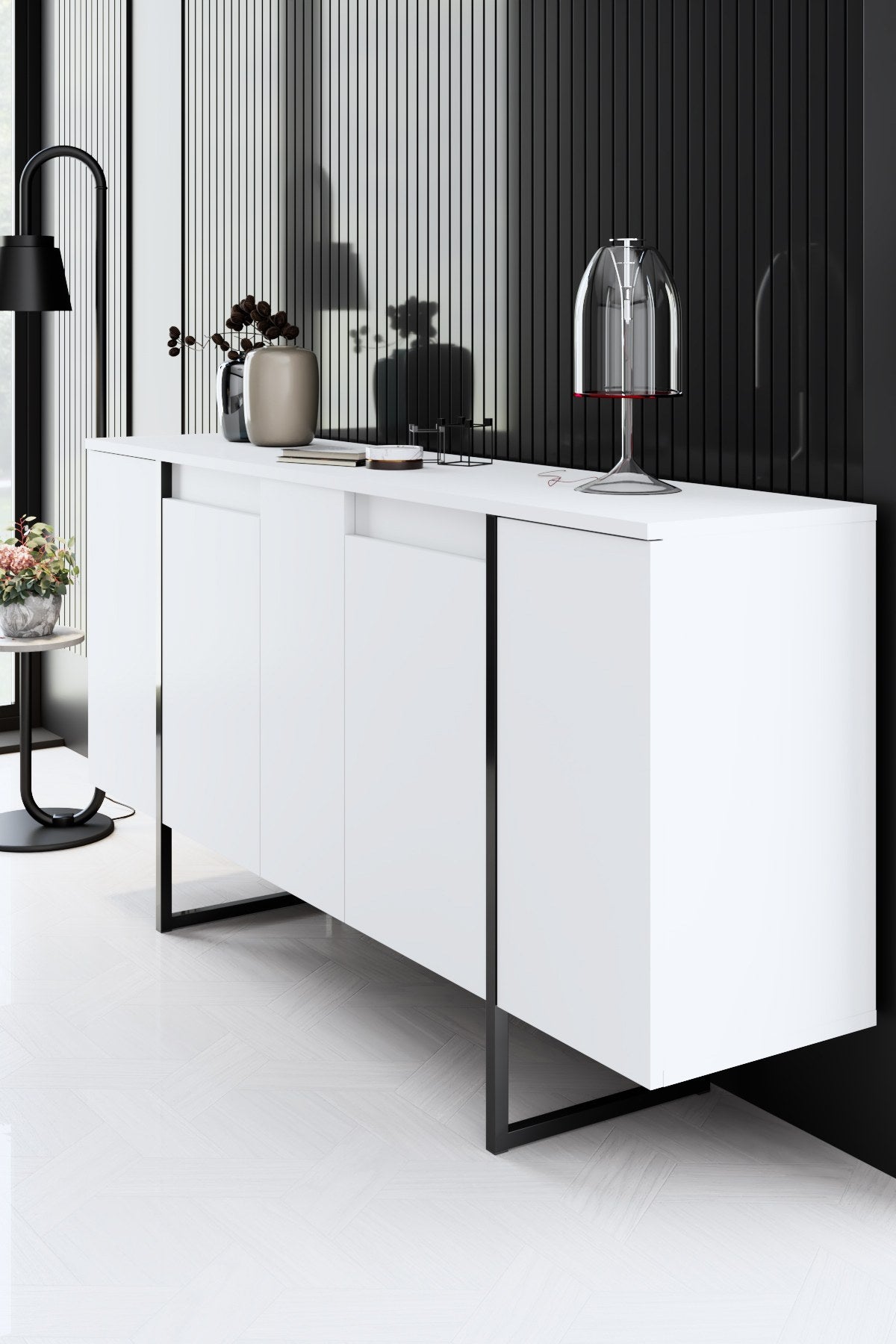 Commode moderne blanche de luxe 160 x 80 x 35 cm - Cadre noir