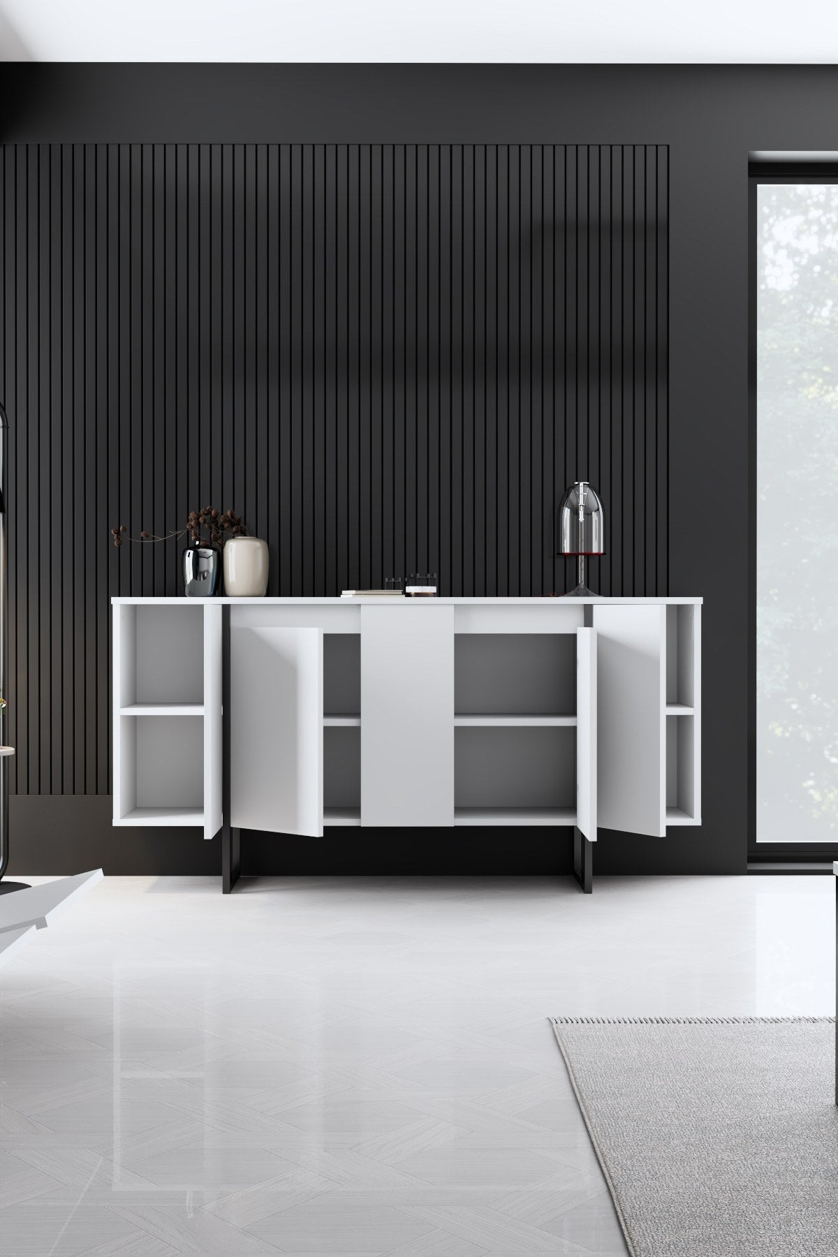 Commode moderne blanche de luxe 160 x 80 x 35 cm - Cadre noir