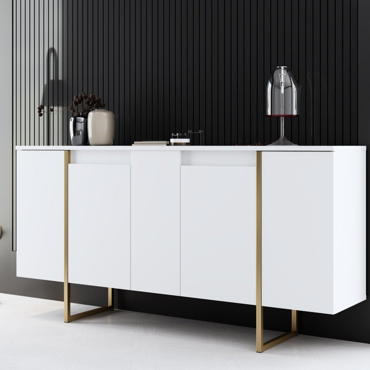 Commode moderne blanche de luxe 160 x 80 x 35 cm - Cadre doré