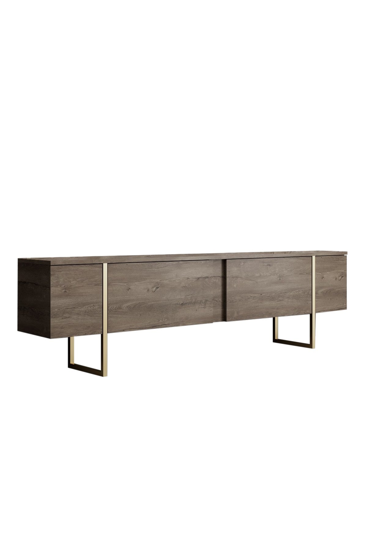 Ensemble de meubles de luxe en noyer - Table basse, meuble TV et buffet - Cadre doré
