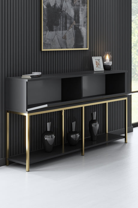 Commode moderne anthracite Lord 150x30x80 - Cadre doré - Deux compartiments