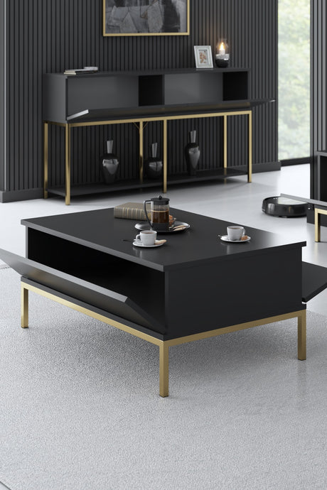 Table basse rectangulaire Lord Anthracite 90x60 - Cadre doré