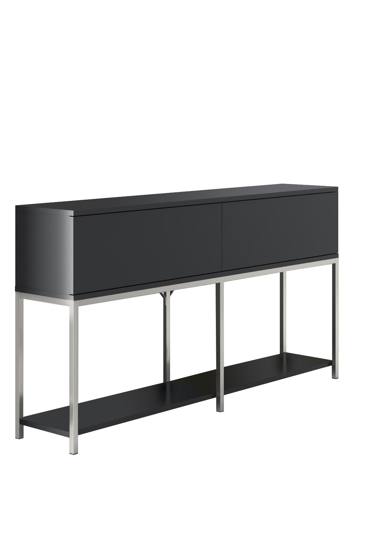 Commode moderne anthracite Lord 150x30x80 - Cadre argenté - Deux compartiments