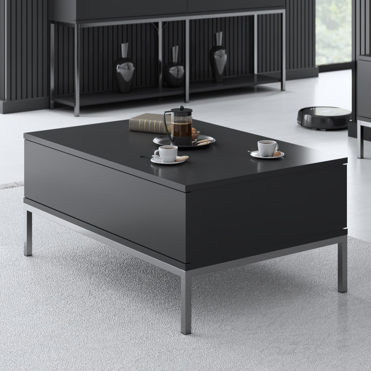 Table basse rectangulaire Lord Anthracite 90x60 - Cadre argenté