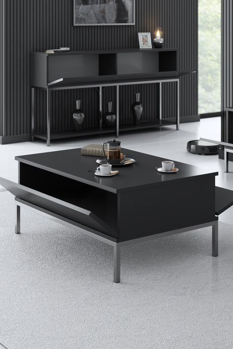 Table basse rectangulaire Lord Anthracite 90x60 - Cadre argenté