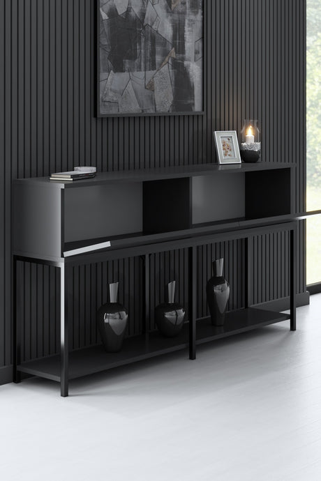 Commode moderne anthracite Lord 150x30x80 - Cadre noir - Deux compartiments