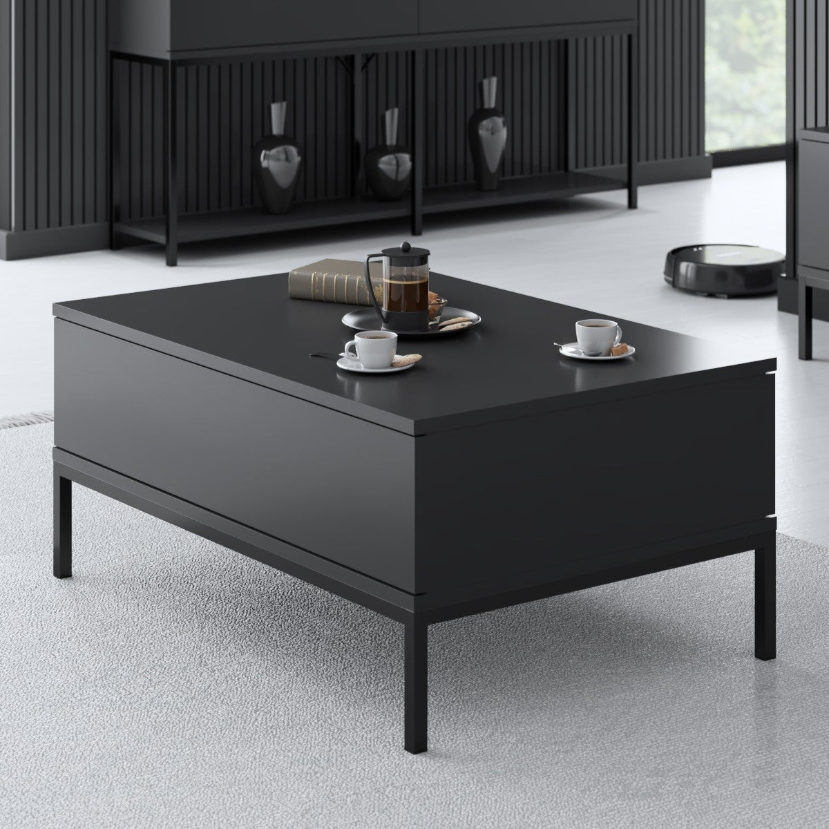 Table basse rectangulaire Lord Anthracite 90x60 - Cadre noir