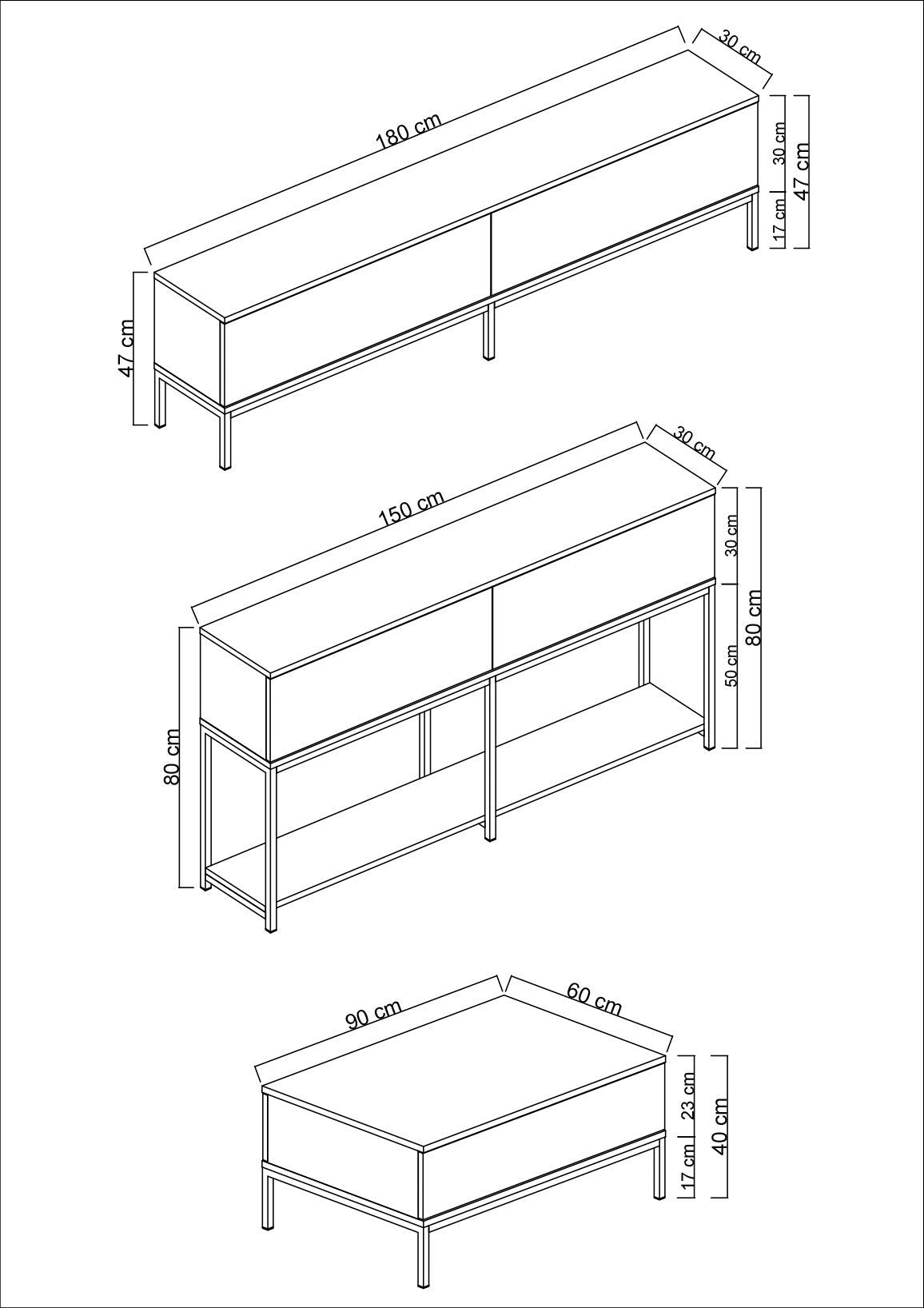 Ensemble de meubles Anthracite Lord - Table basse + Meuble TV + Buffet - Cadre noir
