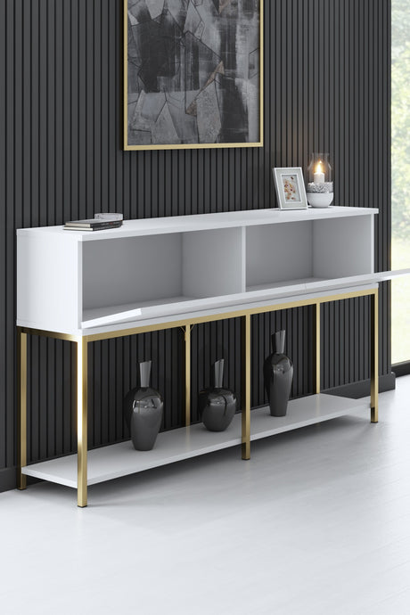 Commode moderne White Lord 150x30x80 - Cadre doré - Deux compartiments
