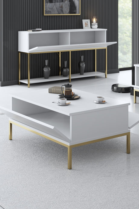 Table basse rectangulaire White Lord 90x60 - Cadre doré