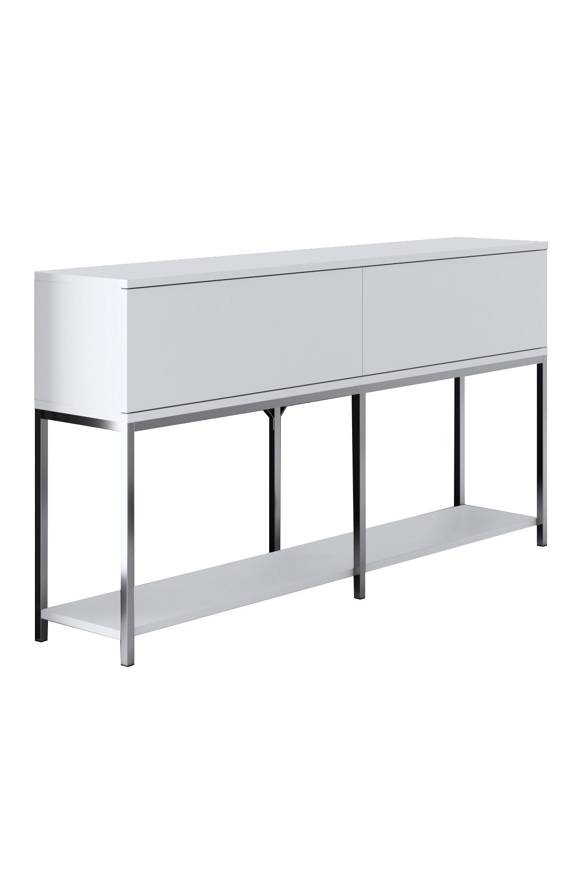 Commode moderne White Lord 150x30x80 - Cadre argenté - Deux compartiments