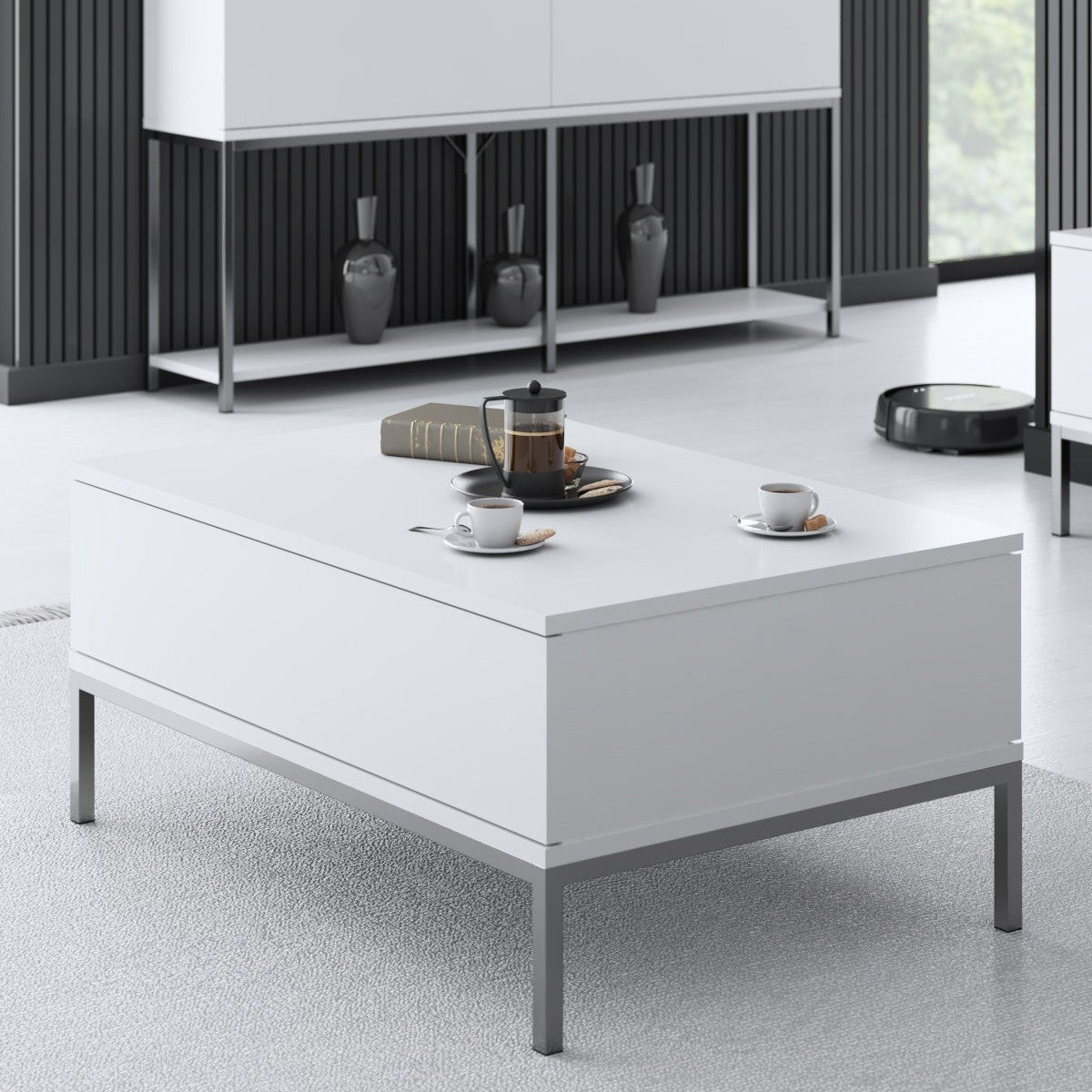 Table basse rectangulaire White Lord 90x60 - Cadre argenté