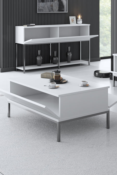Table basse rectangulaire White Lord 90x60 - Cadre argenté