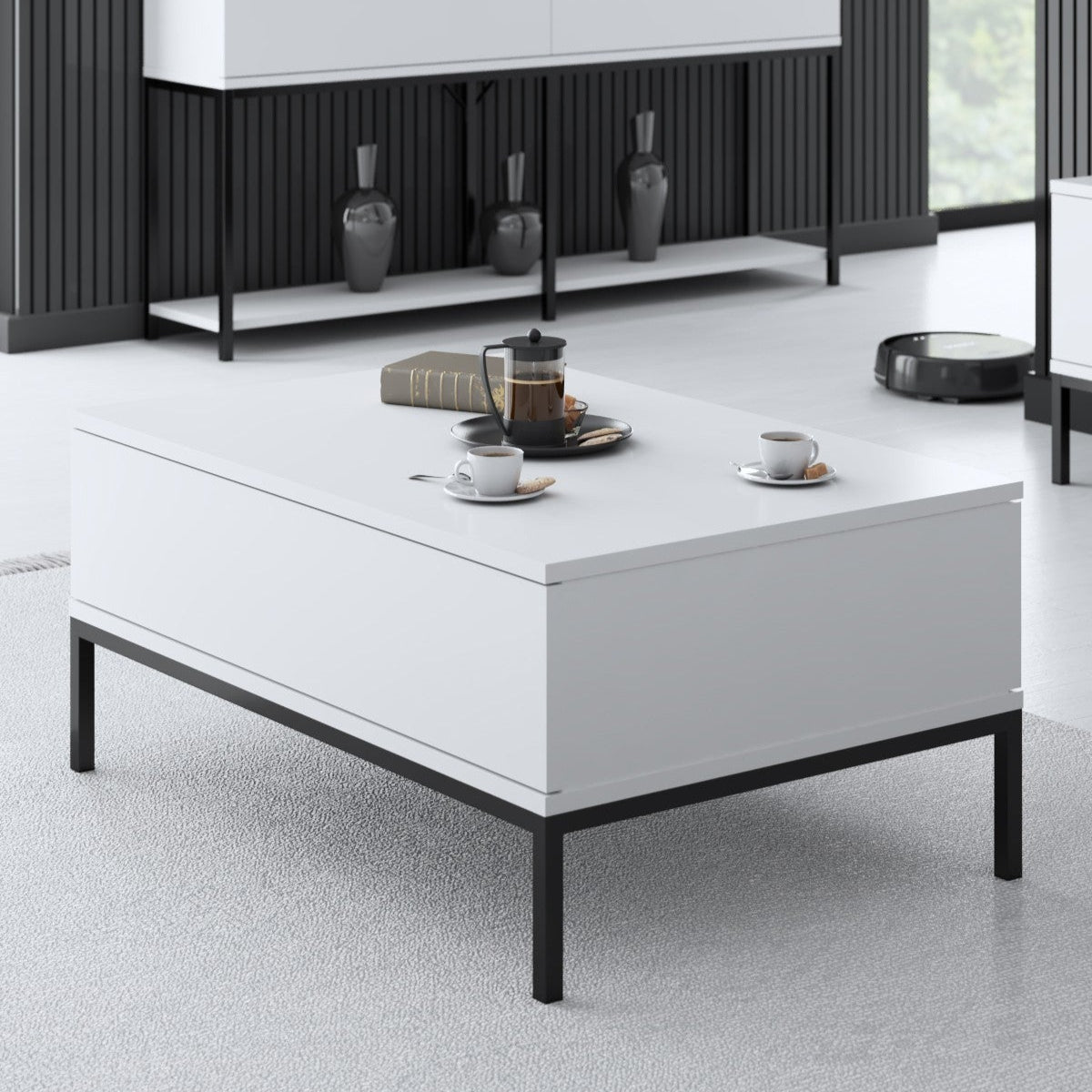 Table basse rectangulaire White Lord 90x60 - Cadre noir